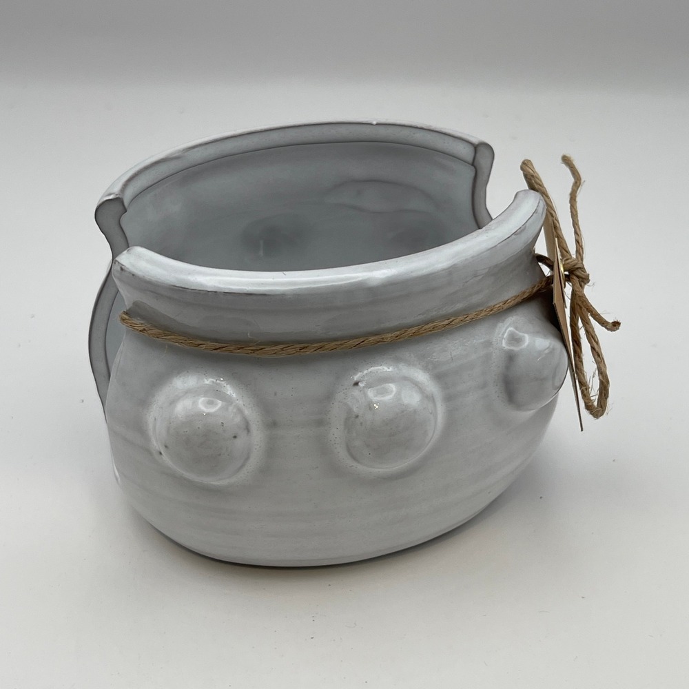 Mud Pie White Ceramic Hobnail Sponge Holder Glazed Farmhouse NEW